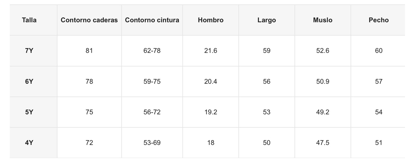 Enterizo Sizes 5y / 6y / 7y